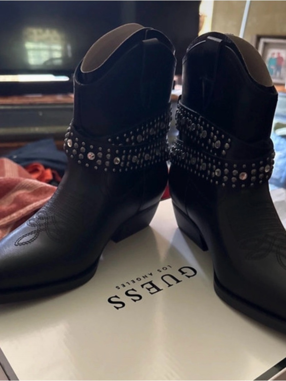 GUESS Black Studded Western Booties